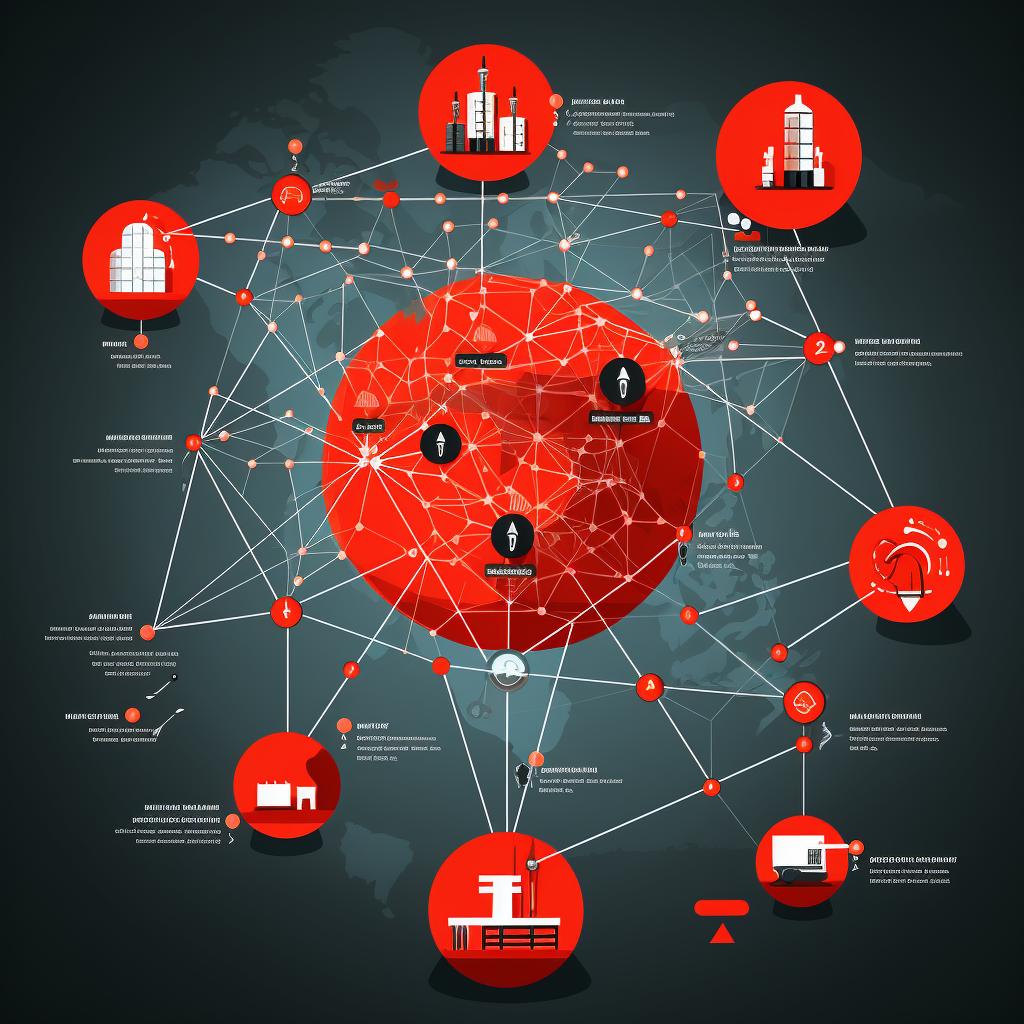 A network diagram with different assets labeled and potential threats highlighted